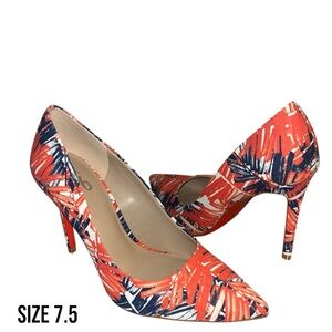 Mix No.6 women’s orange/navy/white  jungle palm canvas heels size 7.5